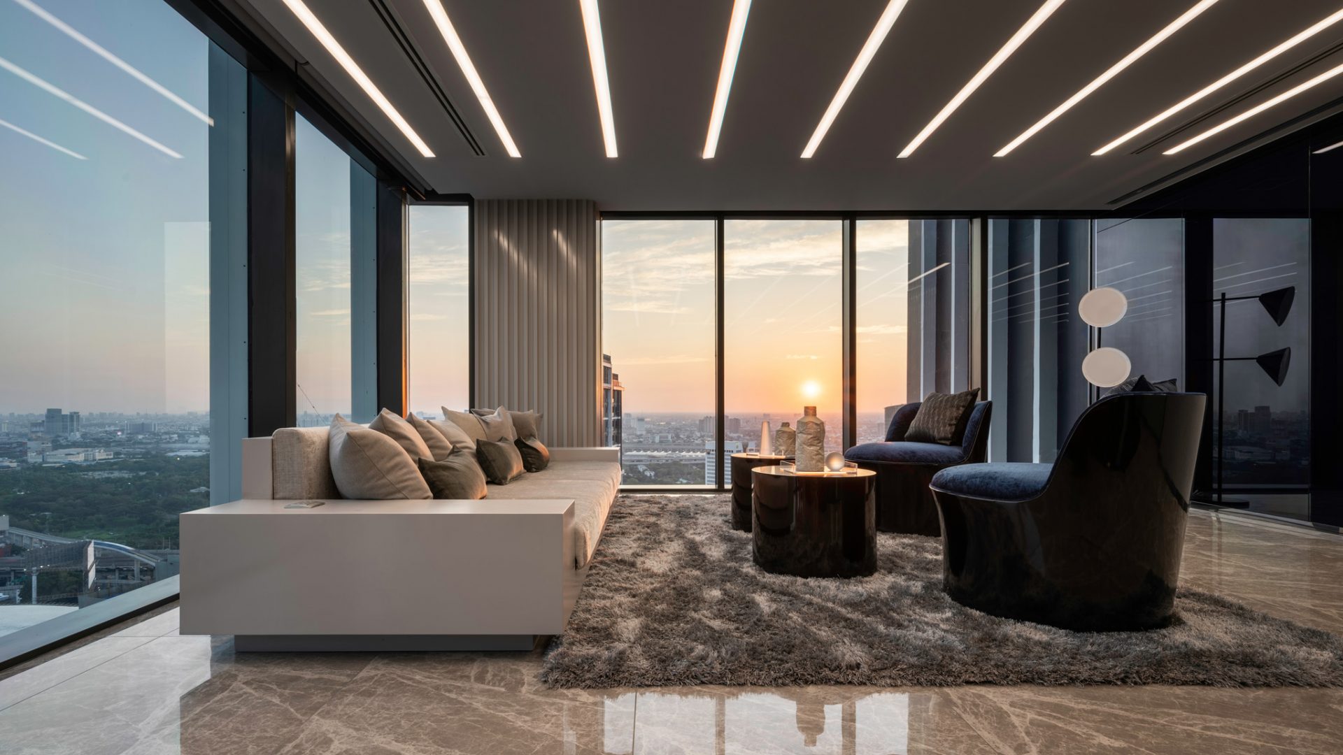Luxury modern living room with panoramic city views - Envirospace signature design